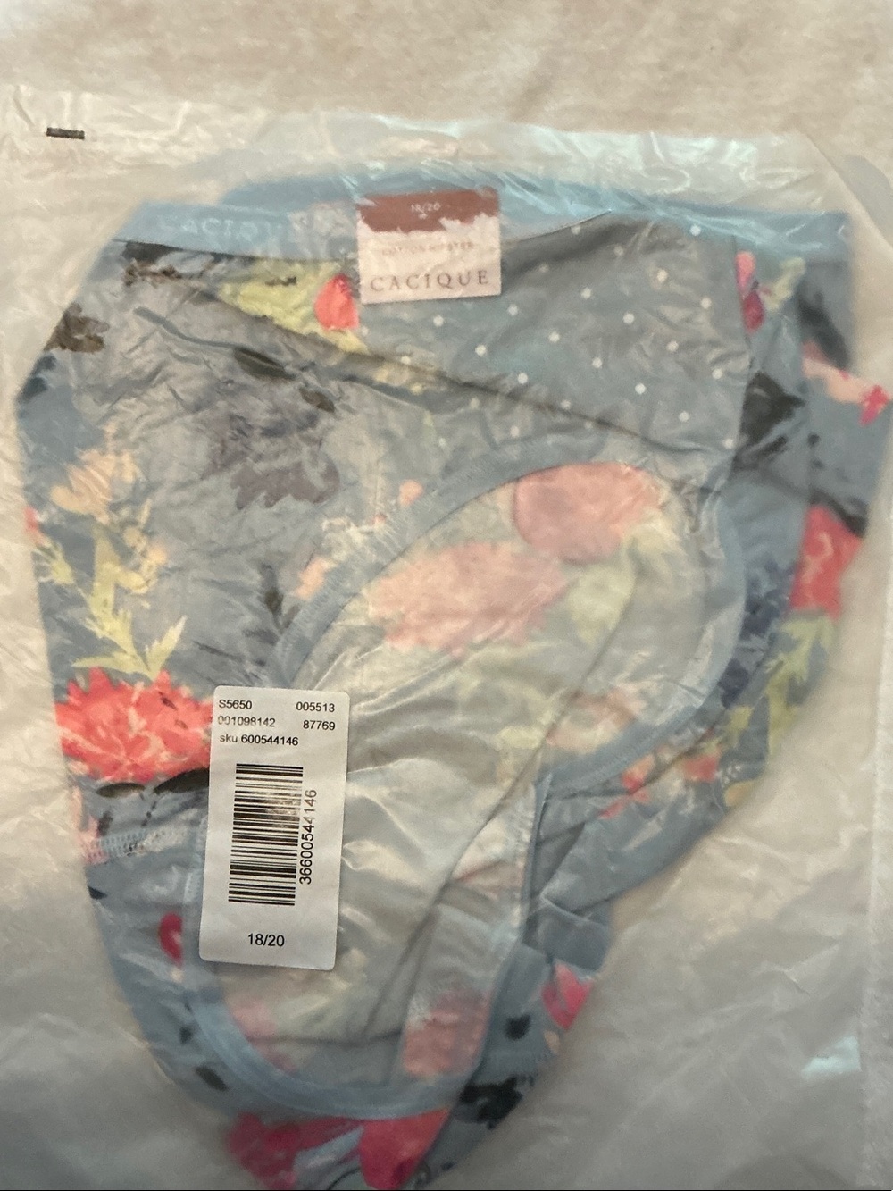 Cacique Light Blue Floral Full Coverage Briefs